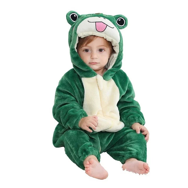 Flannel Animal Onesie with Hood for Babies