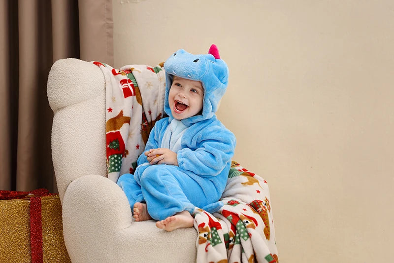 Flannel Animal Onesie with Hood for Babies