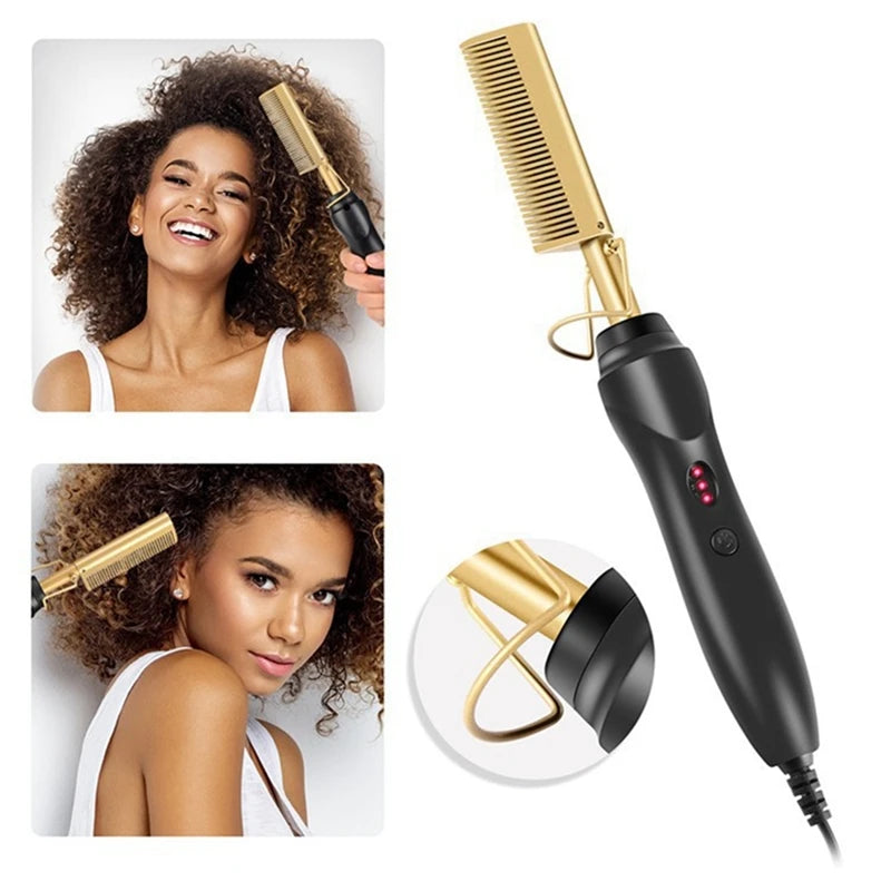 Hot Hair Straightener Comb Wet&Dry Hair Straightener Curling Iron Household Electric Comb 3In1 Straight Curling Comb