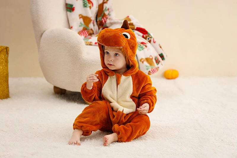 Flannel Animal Onesie with Hood for Babies