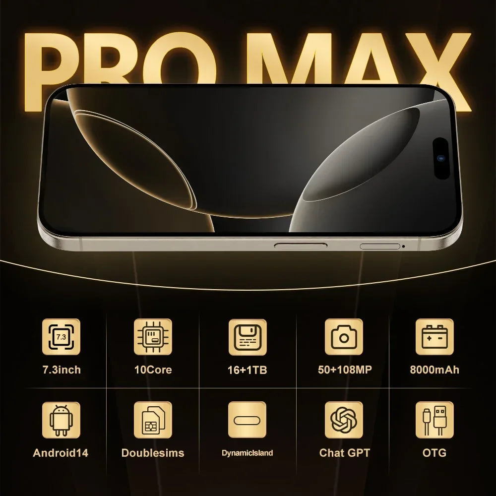 Xs16 pro + smartphone 7.3 polegadas tela cheia 4g 5g telefone celular 8000mah