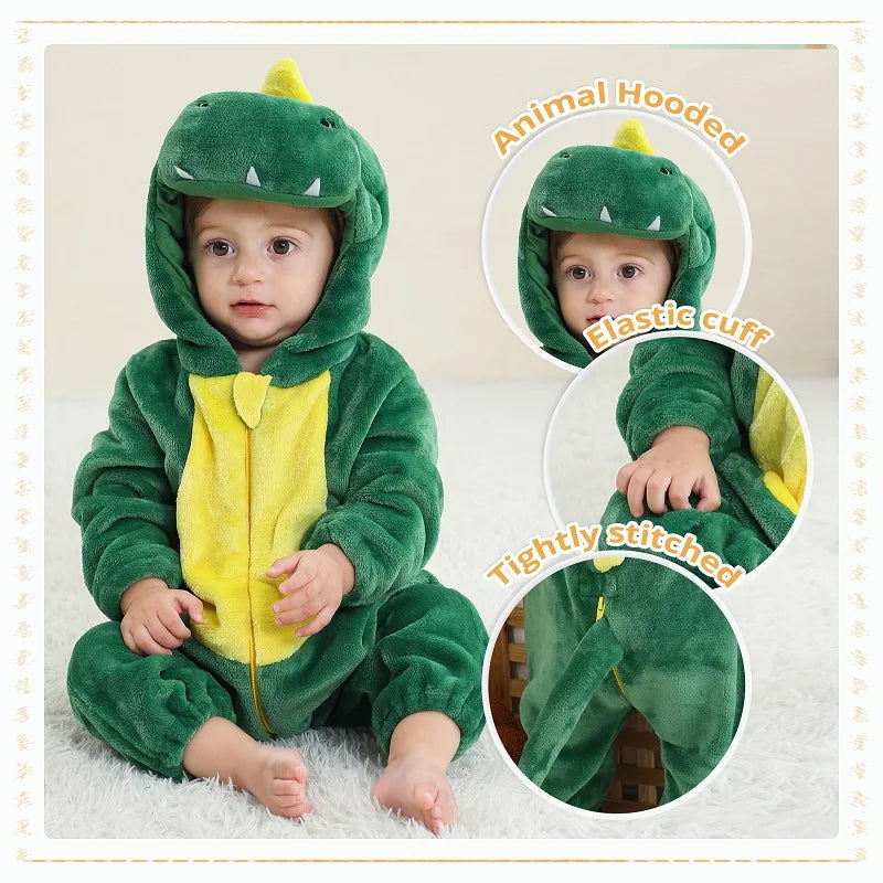 Flannel Animal Onesie with Hood for Babies