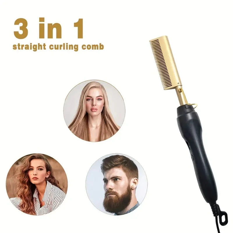 Hot Hair Straightener Comb Wet&Dry Hair Straightener Curling Iron Household Electric Comb 3In1 Straight Curling Comb