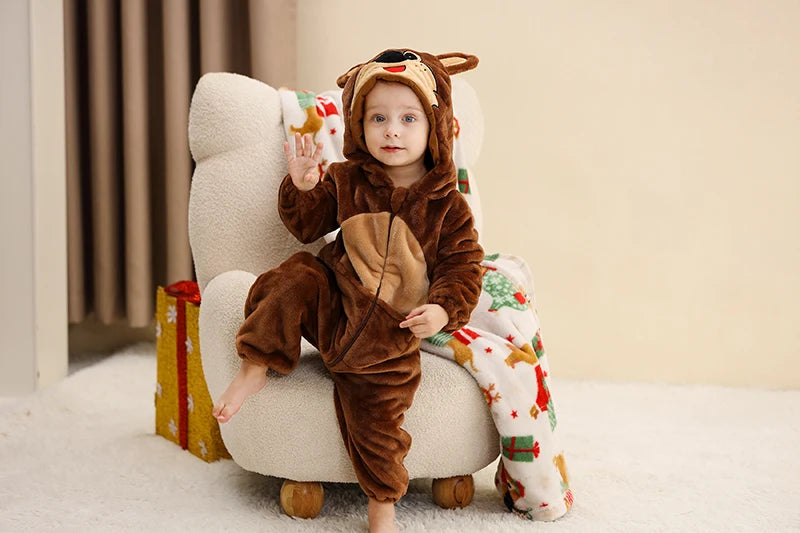 Flannel Animal Onesie with Hood for Babies