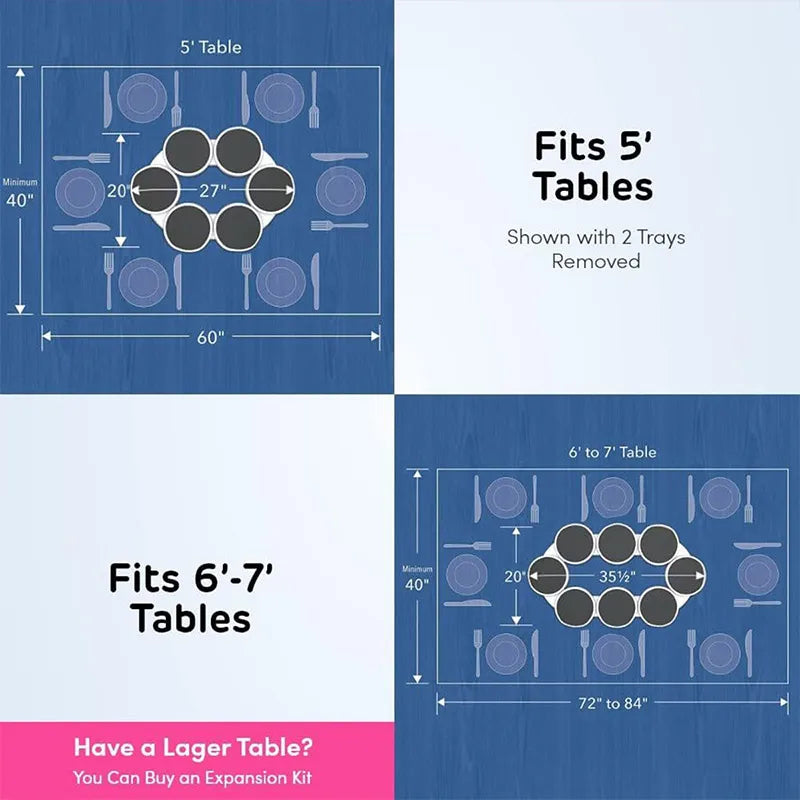 Rotating Dining Table Tray Non Skid 2PCS Extended set