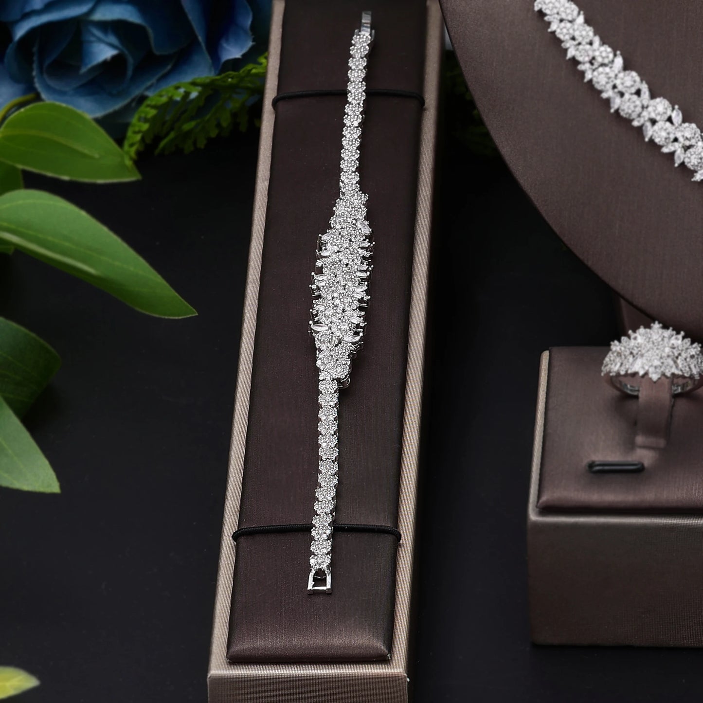 Juego completo de 4 piezas de circonita para novia, joyería de fiesta para mujer, conjunto de collar de boda de cristal de lujo Dubai Nigeria CZ de lujo