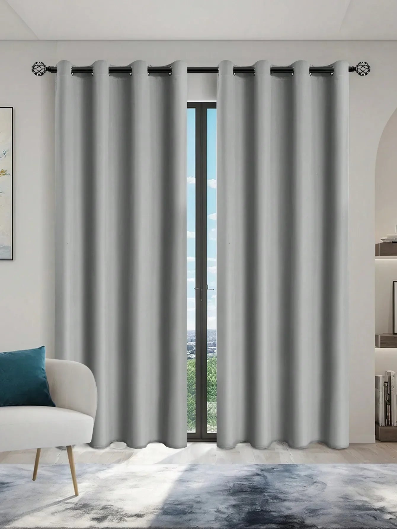 1pc Solid Blackout Curtains with Grommets, Total Privacy Drapes for Bedroom