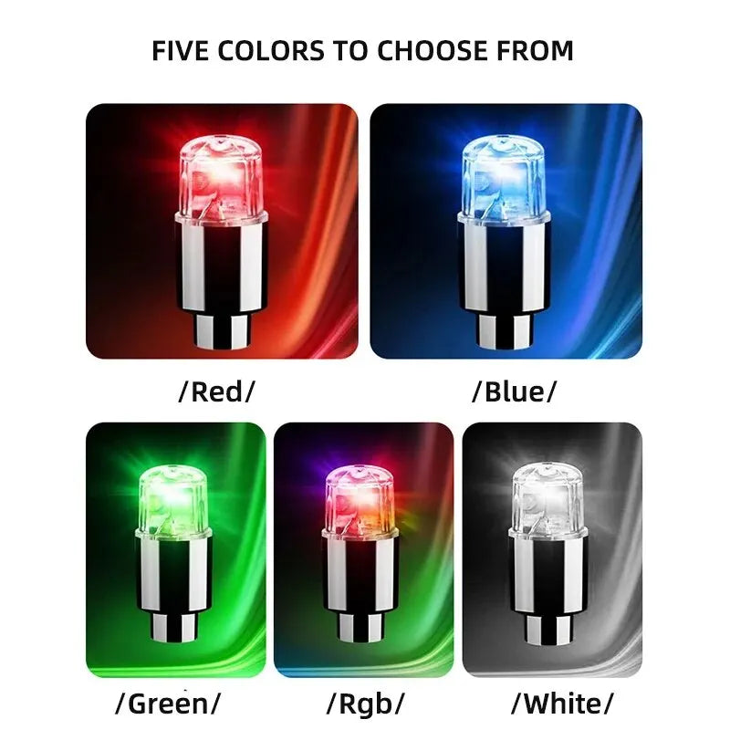 4Pcs Colorful LED Wheel Valve Lights Motorcycle, bike and Car 