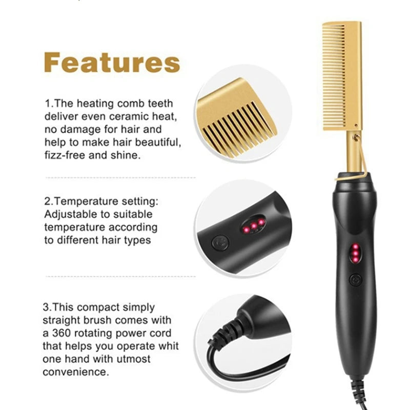 Hot Hair Straightener Comb Wet&Dry Hair Straightener Curling Iron Household Electric Comb 3In1 Straight Curling Comb