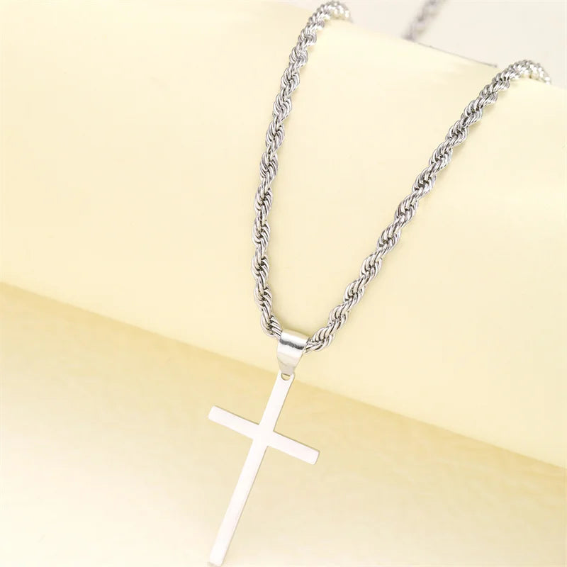 New Fashion Vintage Twists Chain Christian Cross Necklaces for Women Man Bohemia Religious