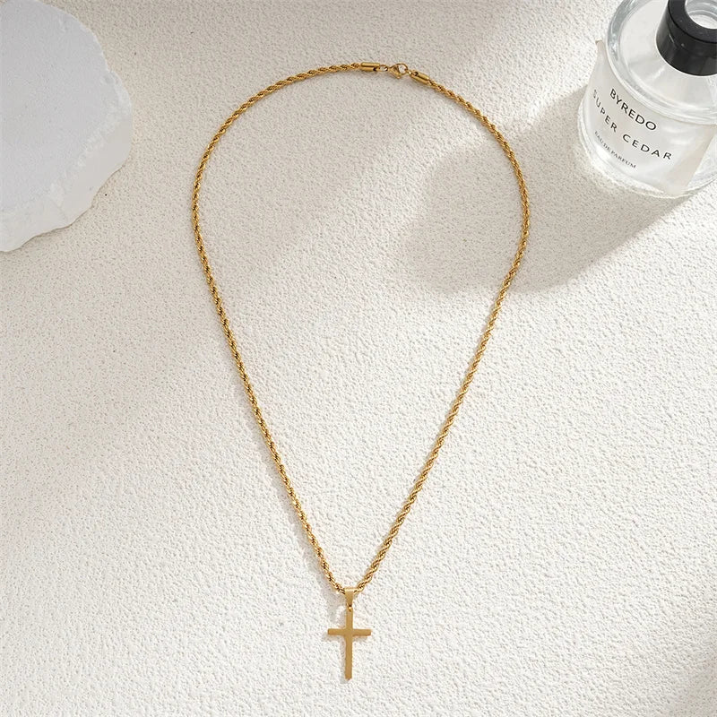 New Fashion Vintage Twists Chain Christian Cross Necklaces for Women Man Bohemia Religious