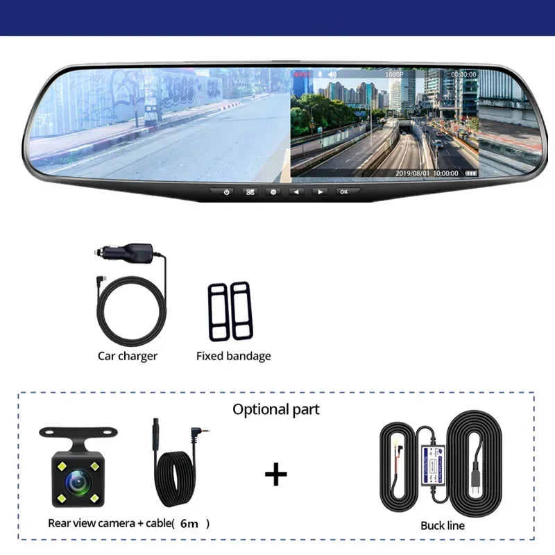 Driving Recorder Car DVR Rearview Mirror Dual Lens Car Recorder 1080P IPS Front and Rear Camera Registrator