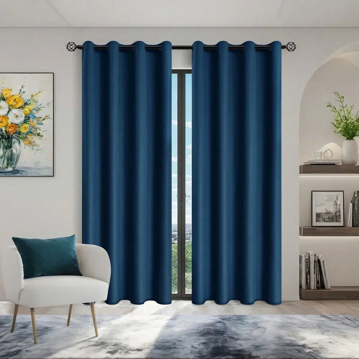 1pc Solid Blackout Curtains with Grommets, Total Privacy Drapes for Bedroom