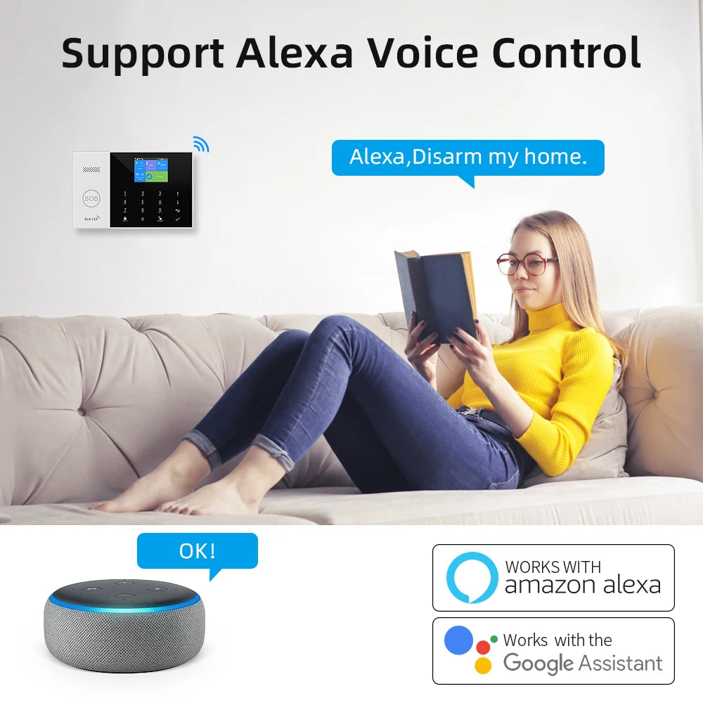 Pgst-sistema de alarme de segurança doméstica sem fio, wi-fi, controle de aplicativos, trabalho com alexa