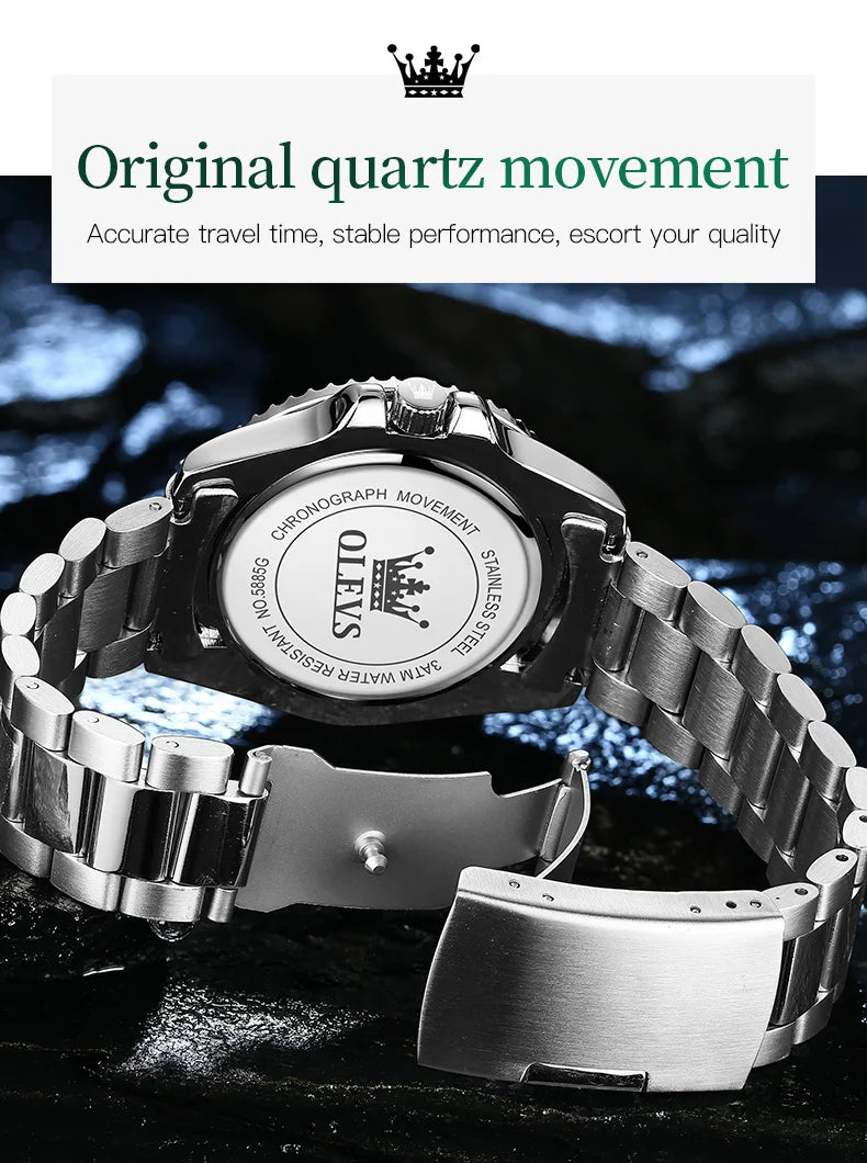 Men Stainless Steel Quartz Men Luxury Watch Luminous Wristwatch