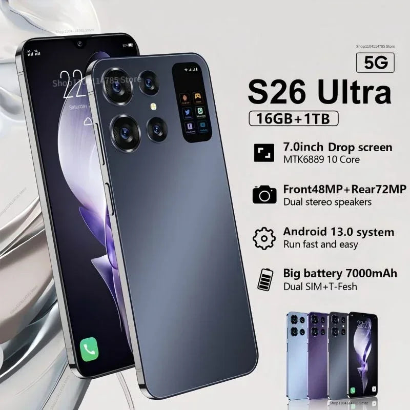 S26 Ultra similar Mobile Phones Android 5G 7.0 inch HD 16+1T 7000mA 48+72MP Dual Sim