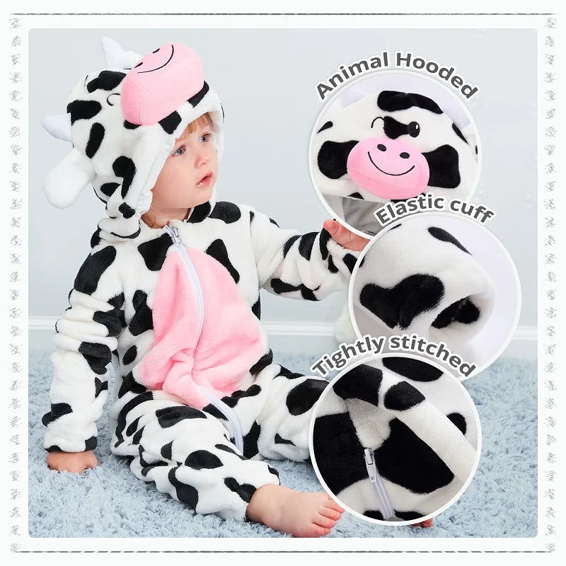 Flannel Animal Onesie with Hood for Babies