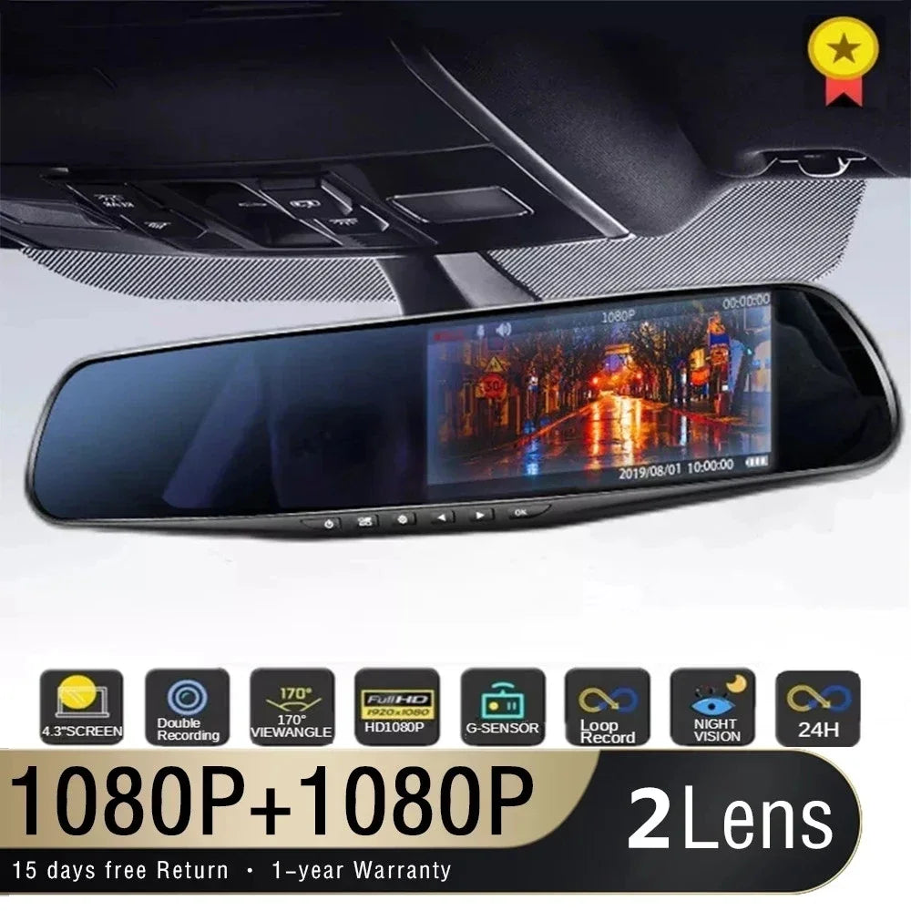 Driving Recorder Car DVR Rearview Mirror Dual Lens Car Recorder 1080P IPS Front and Rear Camera Registrator