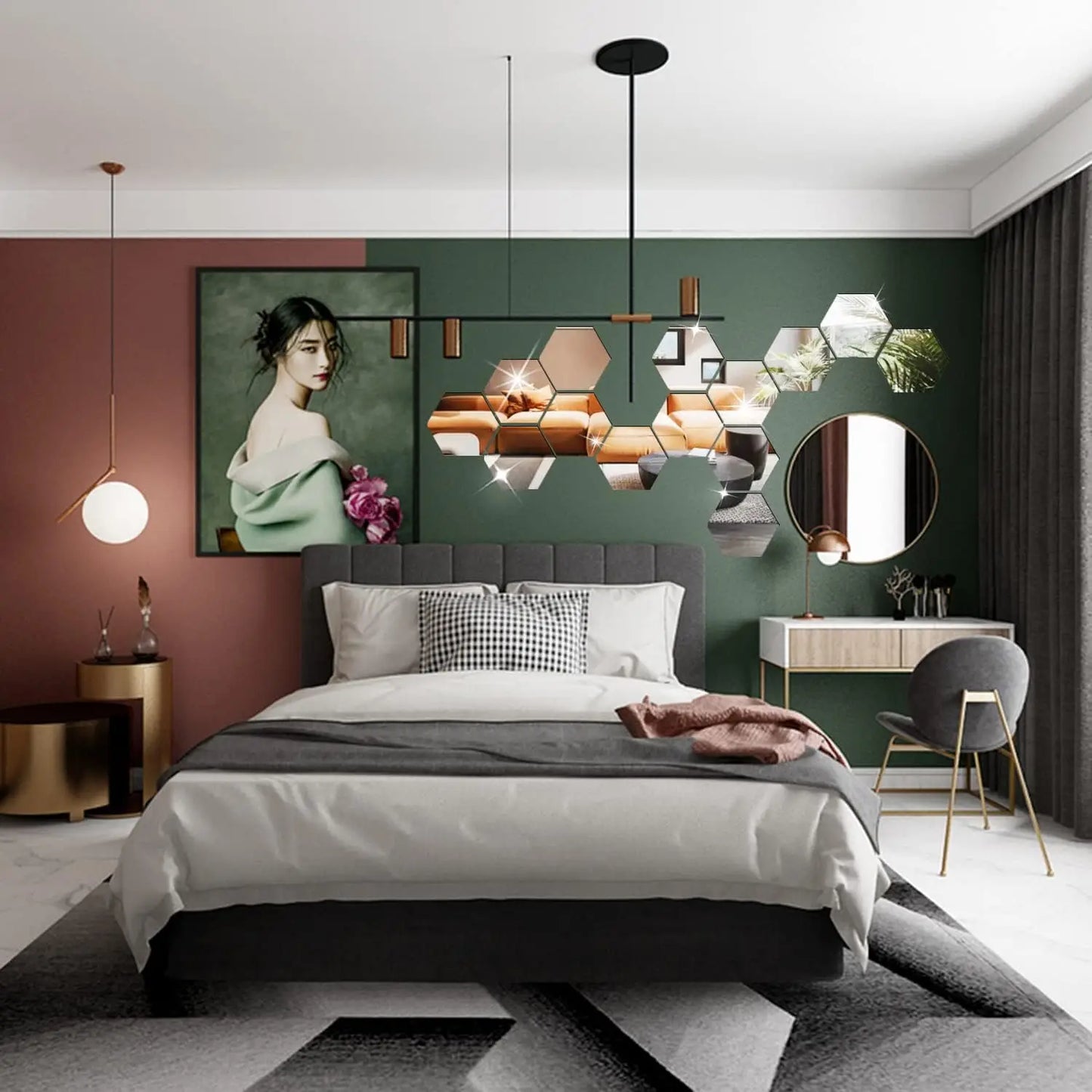 Hexagon Mirror Wall Stickers 3D