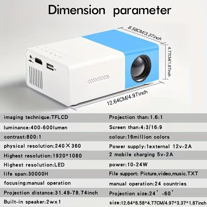 Mini proyector, adecuado para películas, cines y experiencias de juegos para acampar al aire libre