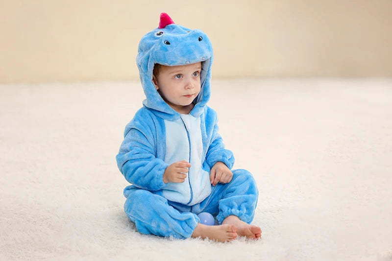 Flannel Animal Onesie with Hood for Babies