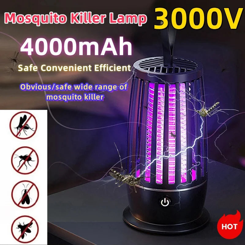 Portable electric lamp that kills mosquitoes, flies and other insects