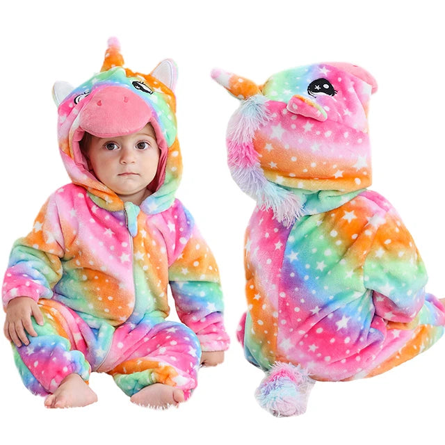 Flannel Animal Onesie with Hood for Babies