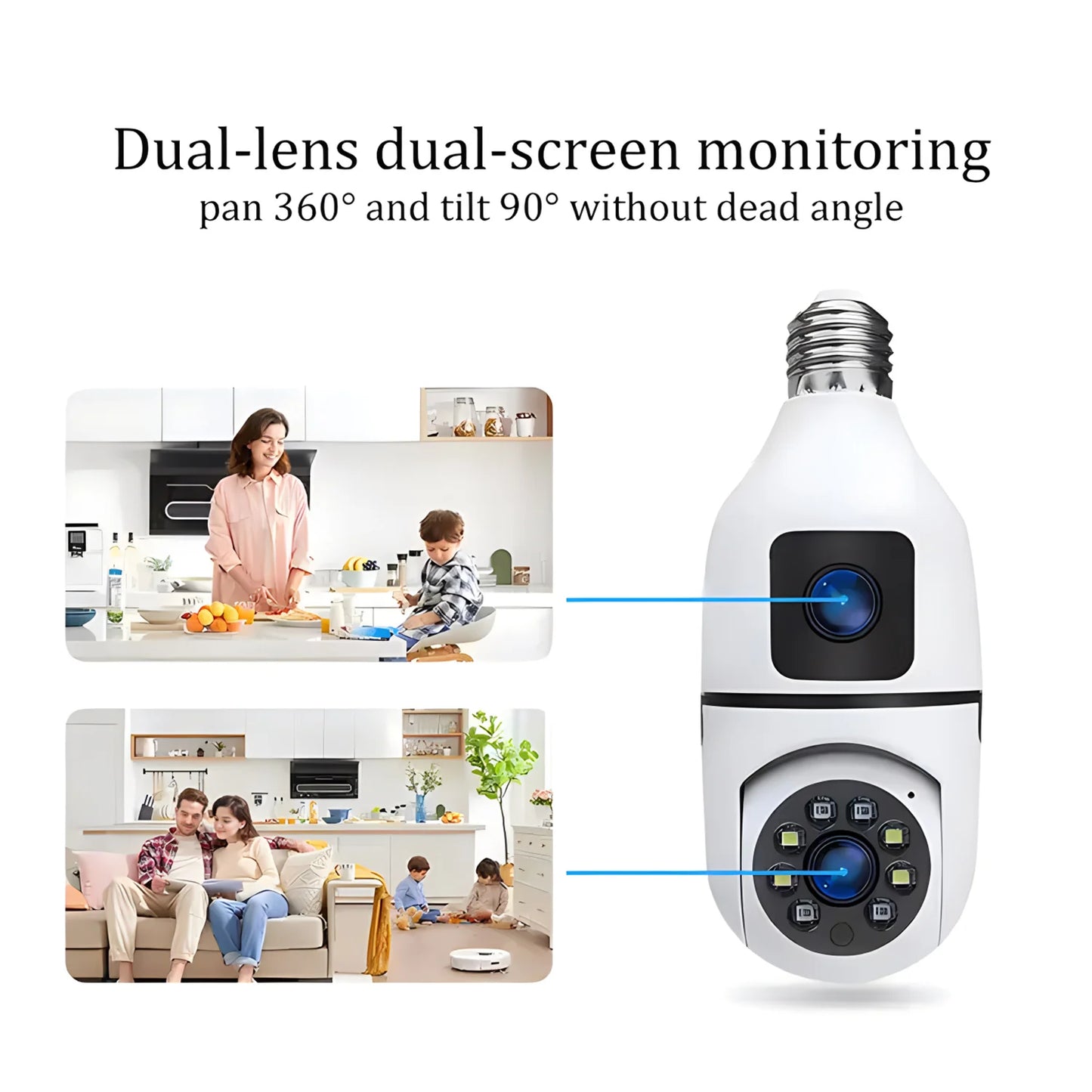 Wireless Surveillance Camera Dual Lens Full HD CCTV Monitor Wifi Security IP