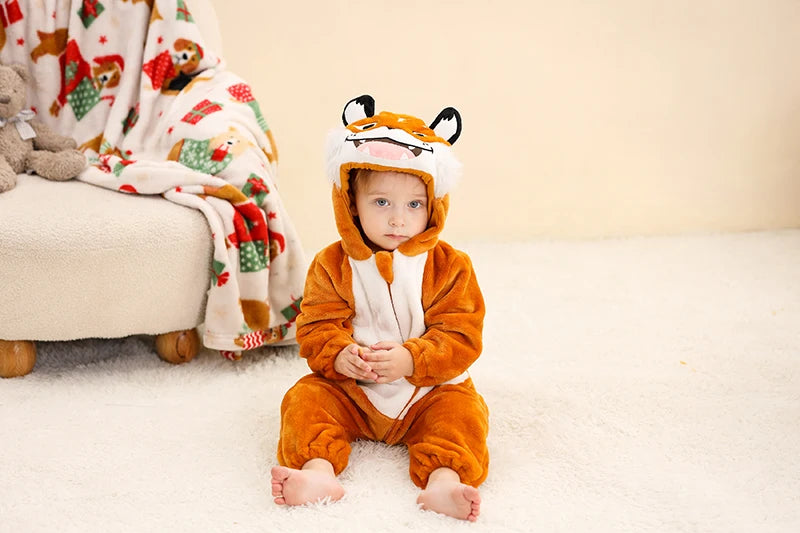 Flannel Animal Onesie with Hood for Babies