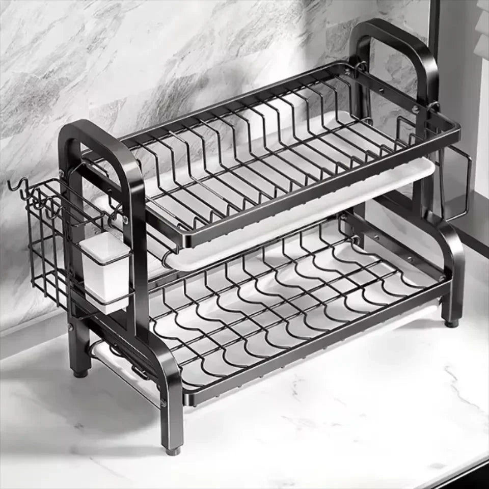 Kitchen Dish Rack Household Multi-Storey Bowls And Chopsticks Storage Cupboard Stainless Steel Drain Retro Style Organizer Shelf