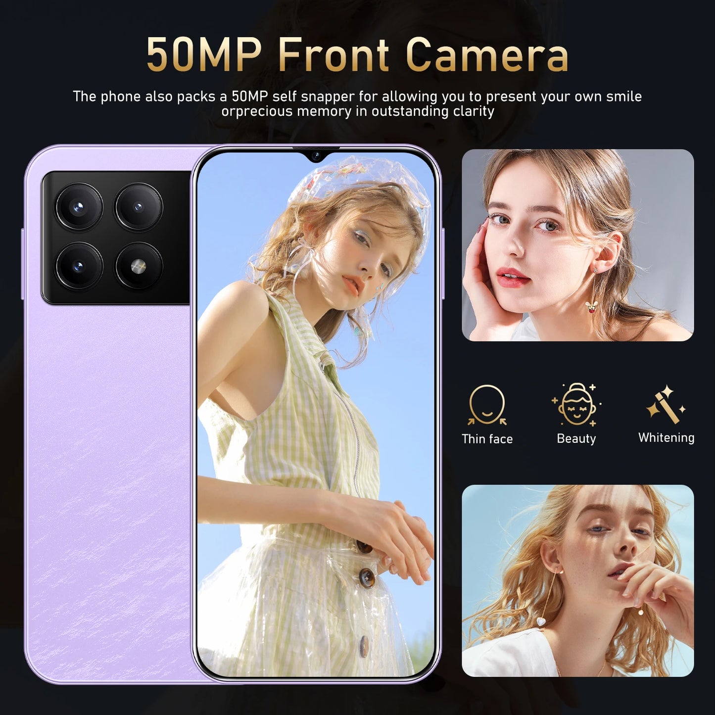 F6 Pro 5G Global Version 7.3HD Screen 16G + 1T 7000Mah Android14 Cellulare Dual Sim Face Unlocked Mobile Phone 108MP