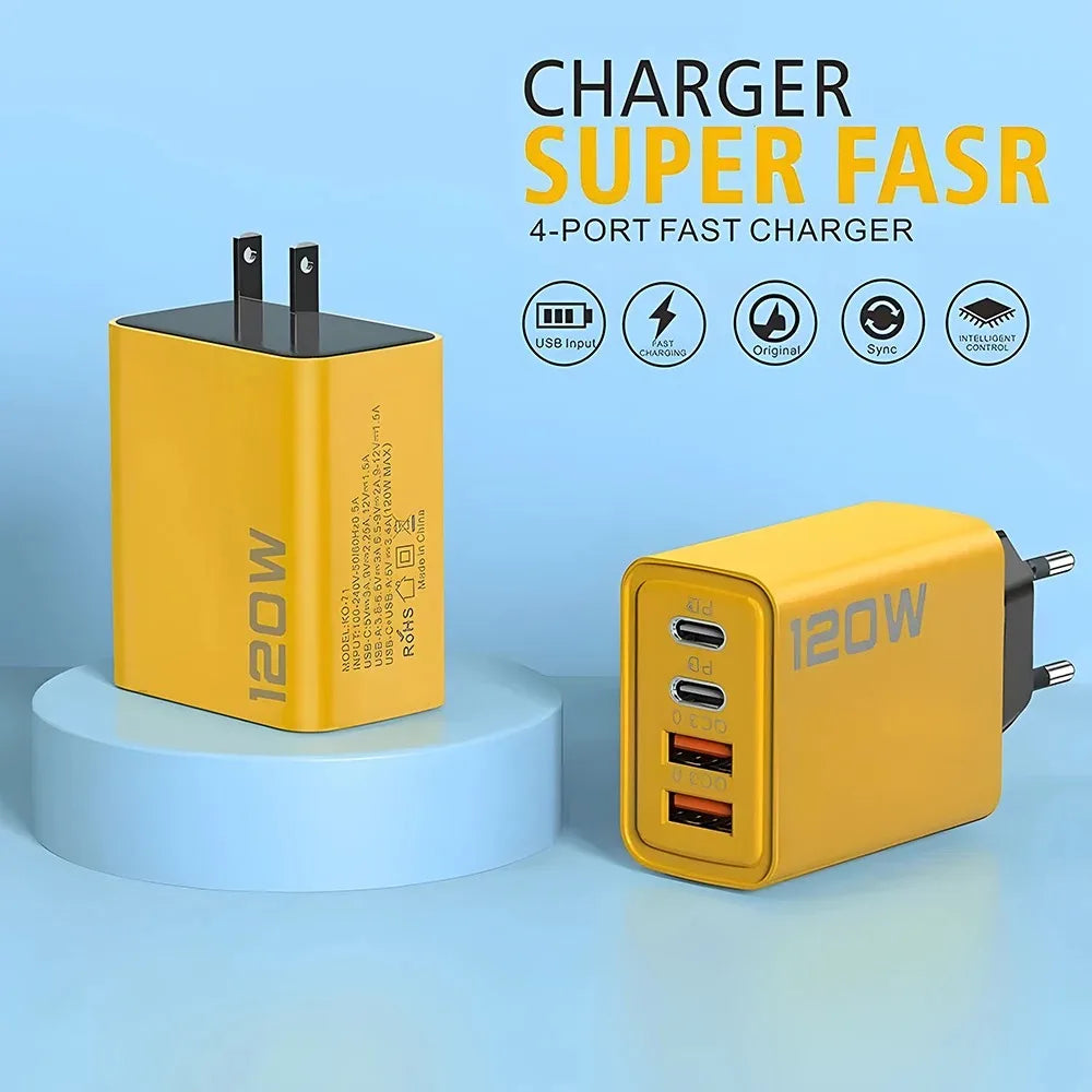 120W Fast Charger Type C Quick Charge 3.0 USB Charger Adapter