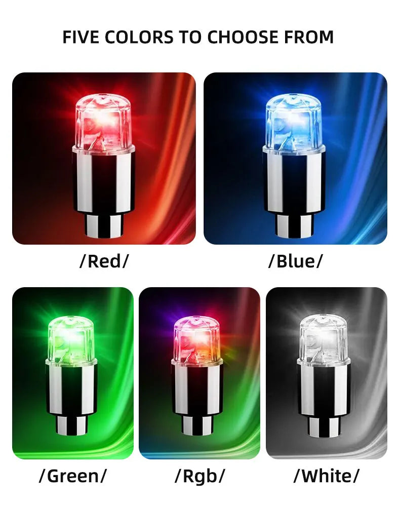 4Pcs Colorful LED Wheel Valve Lights Motorcycle, bike and Car 