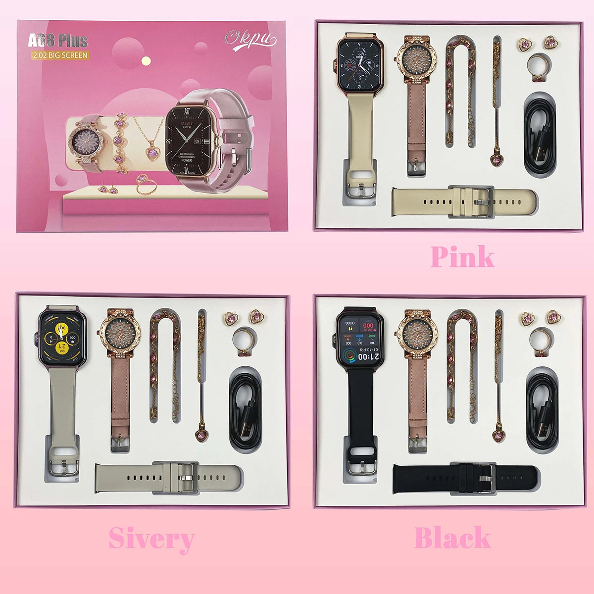 Smart Watch Gift + Diamond Quartz Watch + Necklace + Earrings + Ring + Bracelet Bluetooth Call Sports Smart Watch