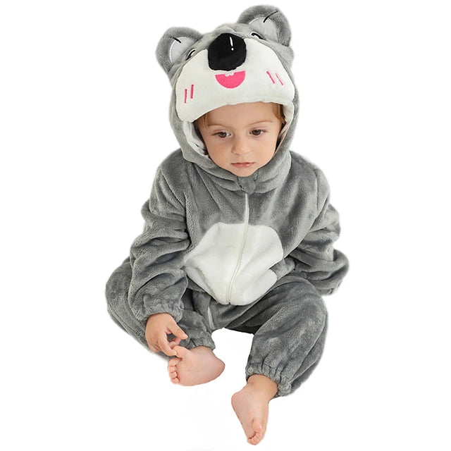 Flannel Animal Onesie with Hood for Babies