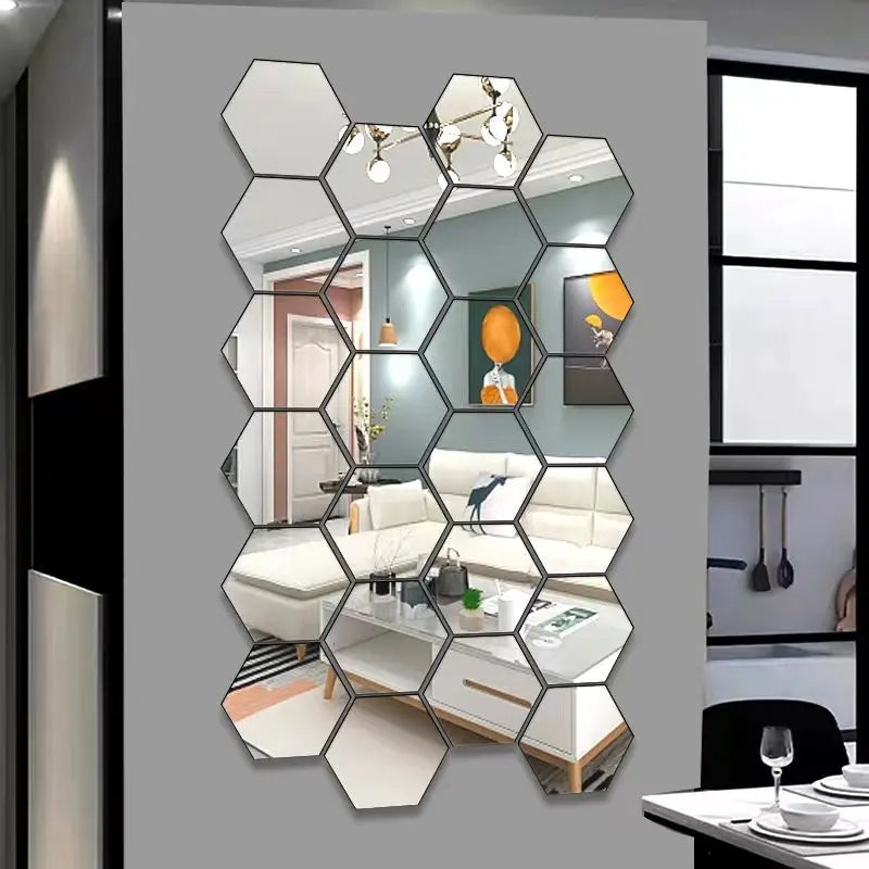 Hexagon Mirror Wall Stickers 3D